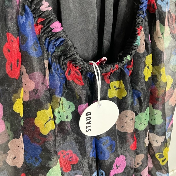 STAUD Penelope Organza Maxi Dress In Rainbow Bloom Black 4 - Picture 10 of 14